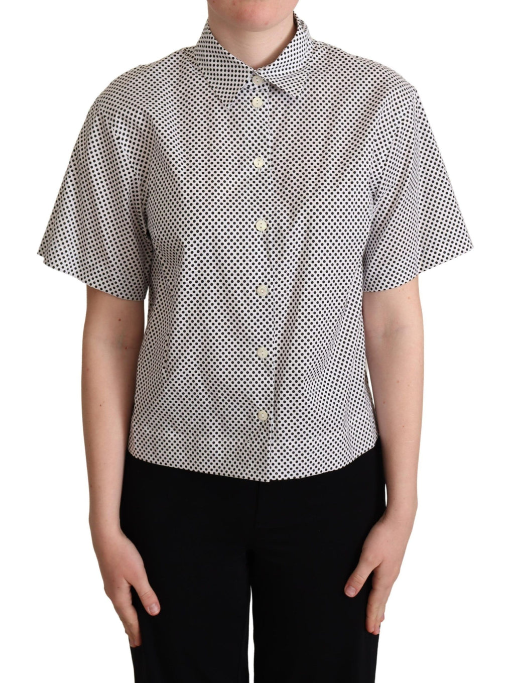 Dolce & Gabbana Black Polka Dot Shirt with White Collar