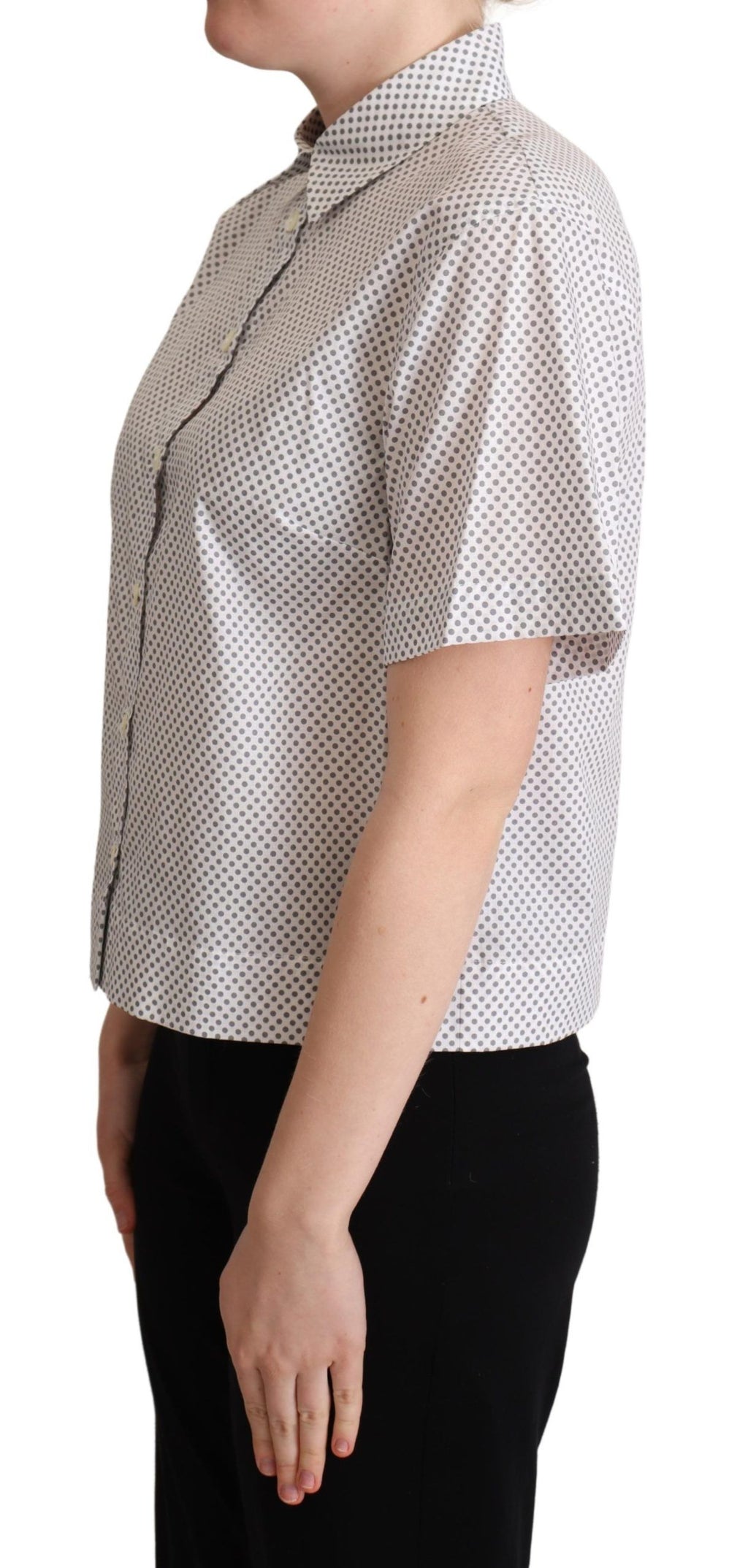 Dolce & Gabbana Weißes Graues Polka Dots Hemd mit Knopfleiste