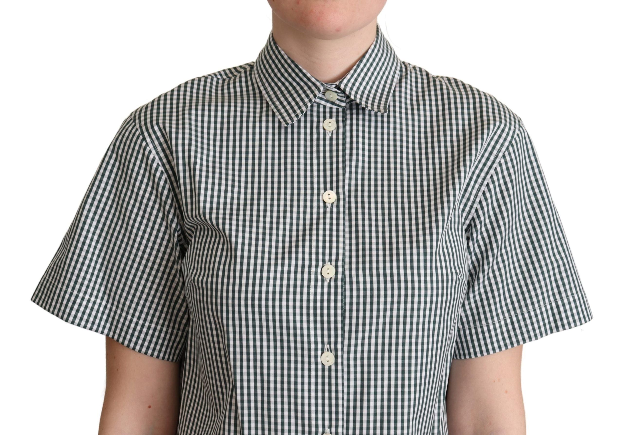 Dolce & Gabbana Weißes grünes Baumwollkarohemd Bluse Oberteil