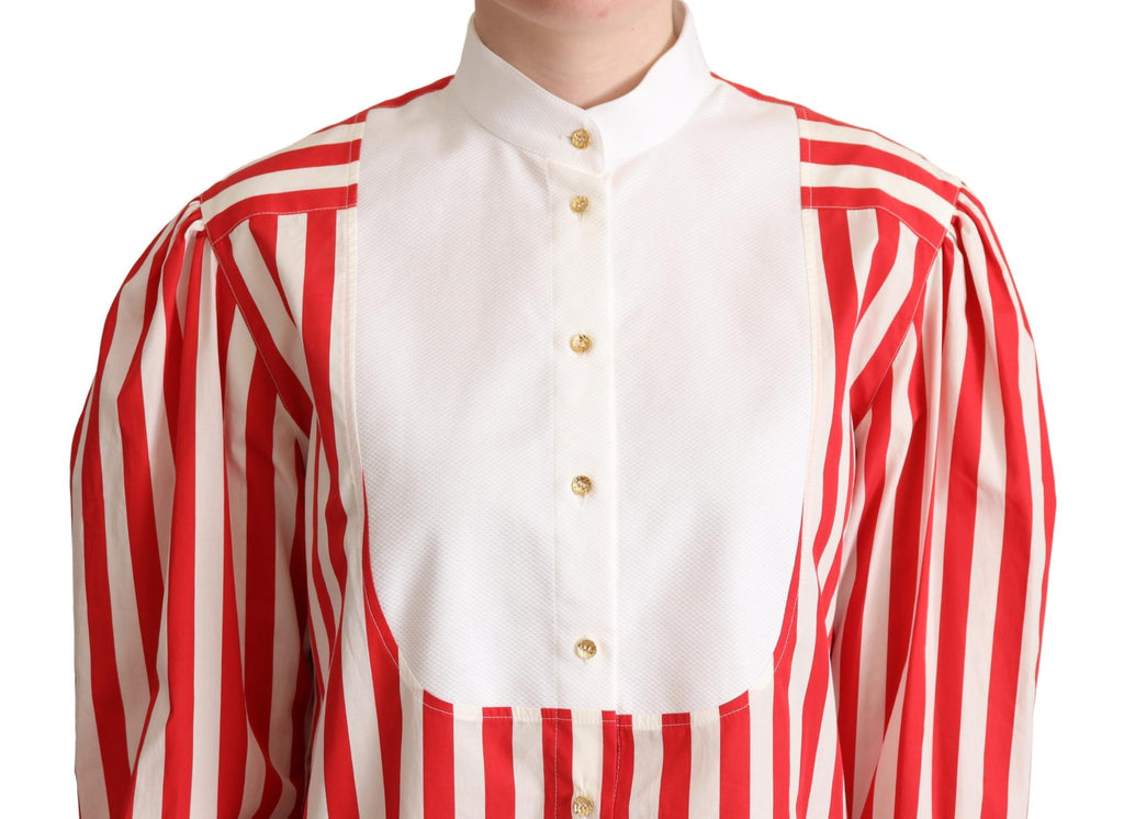 Dolce & Gabbana Rot Weiß Gestreiftes Langarmhemd Formal