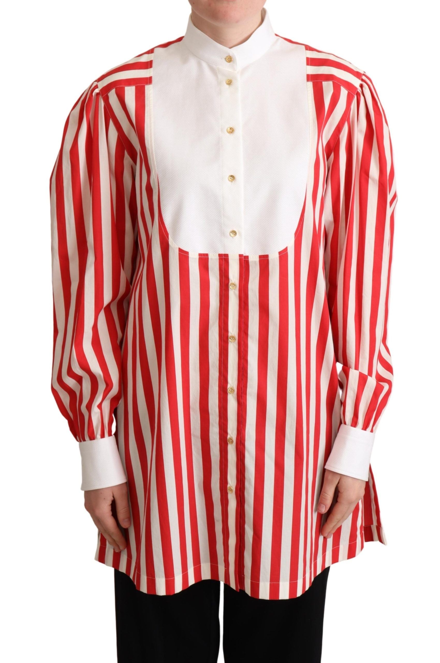 Dolce & Gabbana Rot Weiß Gestreiftes Langarmhemd Formal