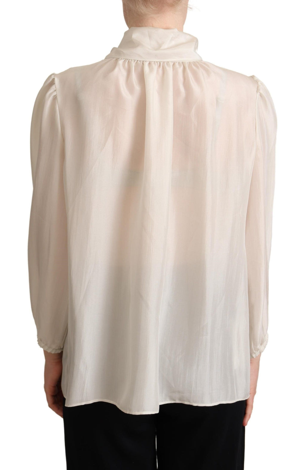Dolce & Gabbana Light Grey Ascot Collar Silk Blouse Top