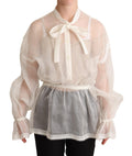 Dolce & Gabbana White Blouse Top with Ascot Collar and Long Sleeves
