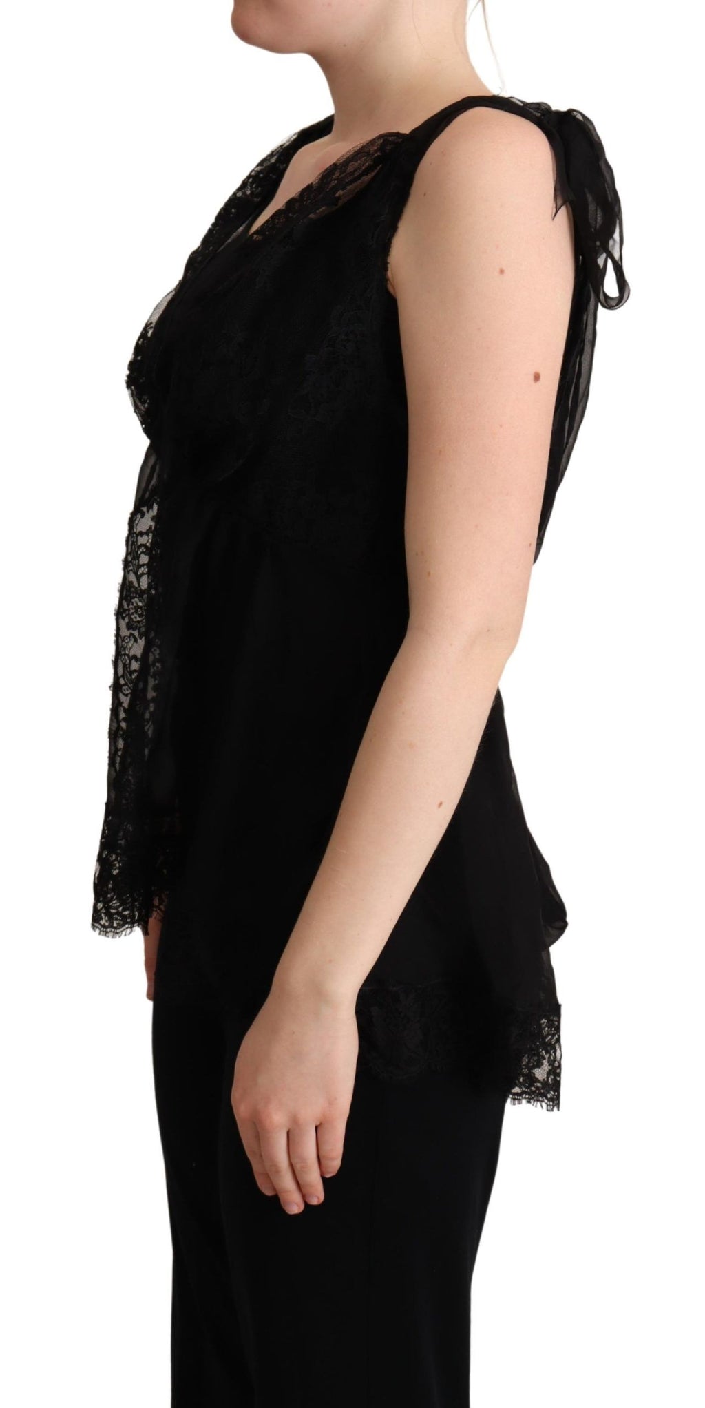 Dolce & Gabbana Schwarzes Seiden-Spitzen-Camisole-Top