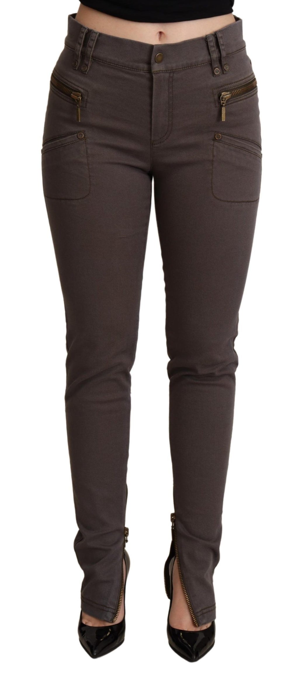 PLEIN SUD Braune Baumwoll-Stretch-Skinny-Denim-Jeans