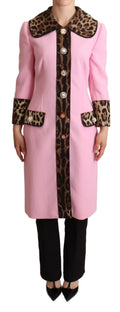 Dolce & Gabbana Pink Leopard Wool Trench Coat Jacket