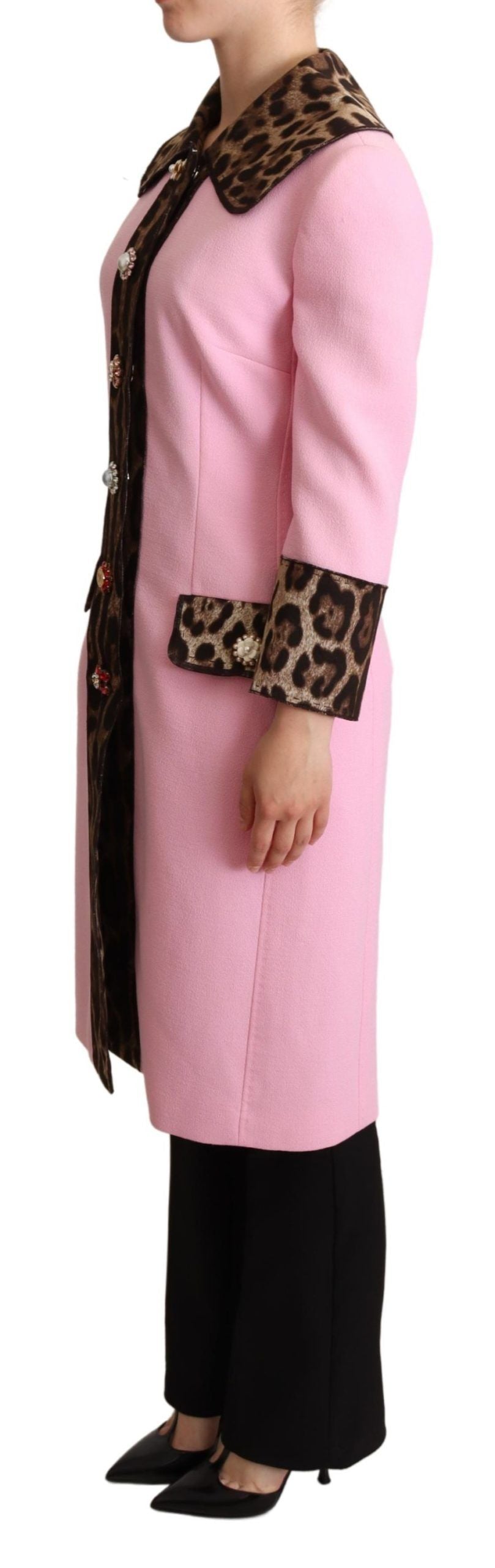 Dolce & Gabbana Pink Leopard Wool Trench Coat Jacket
