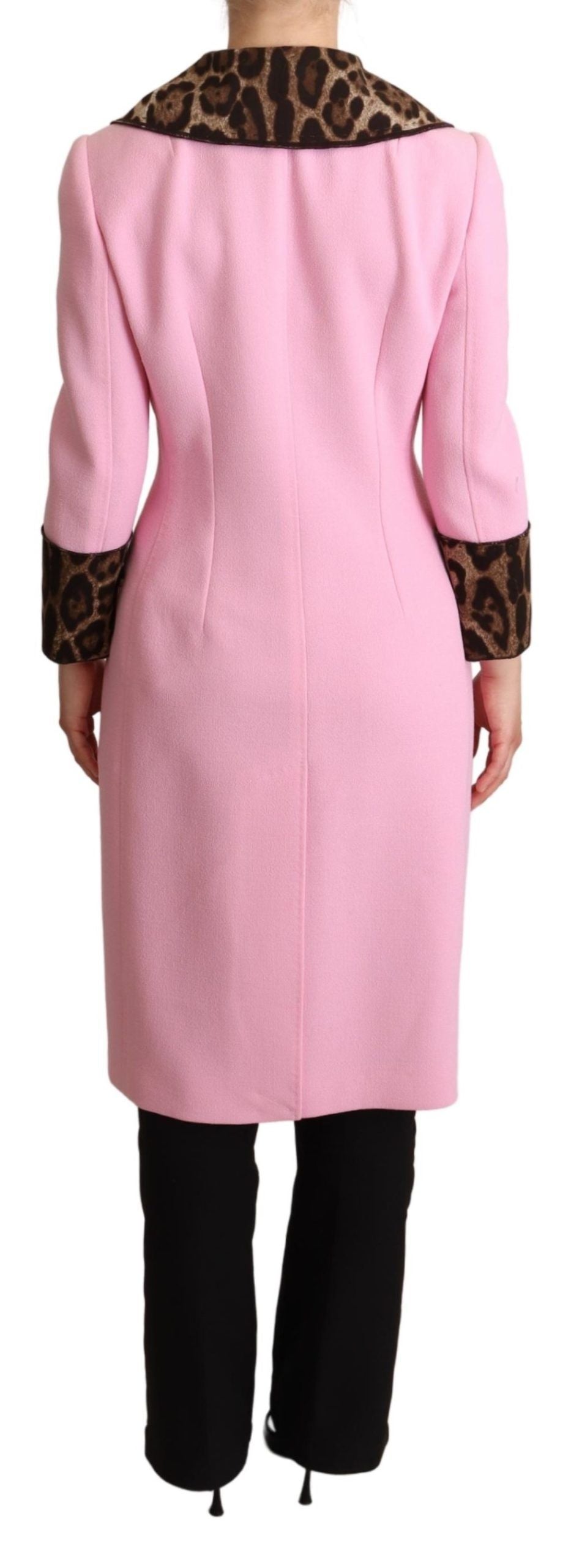 Dolce & Gabbana Pink Leopard Wool Trench Coat Jacket