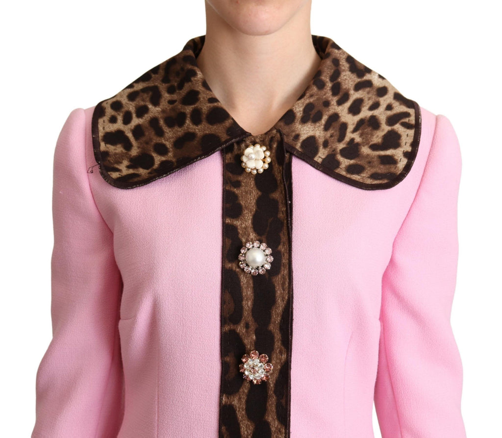 Dolce & Gabbana Pink Leopard Wool Trench Coat Jacket