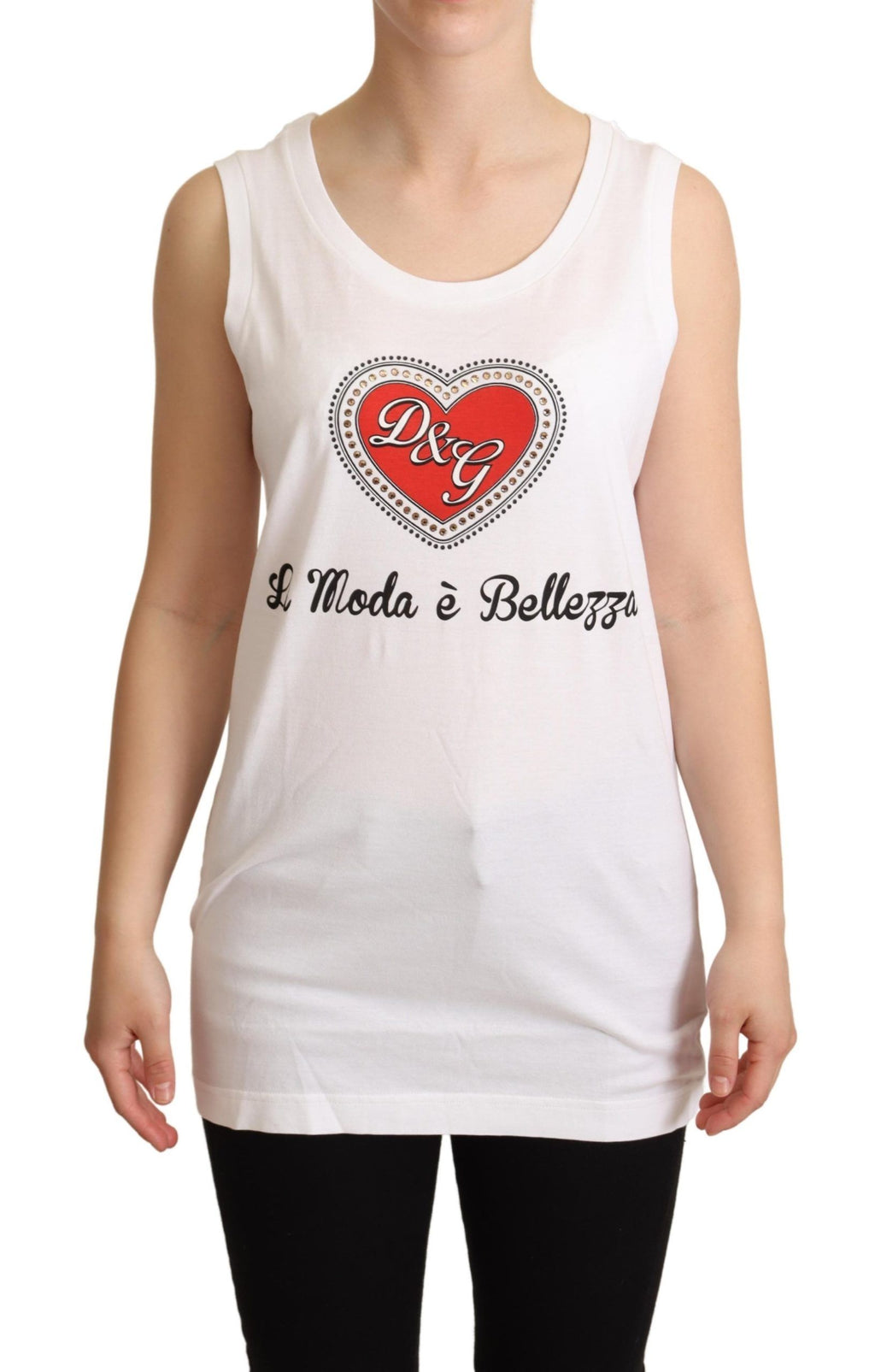 Dolce & Gabbana Weißes La Moda Kristall-Tank-T-Shirt