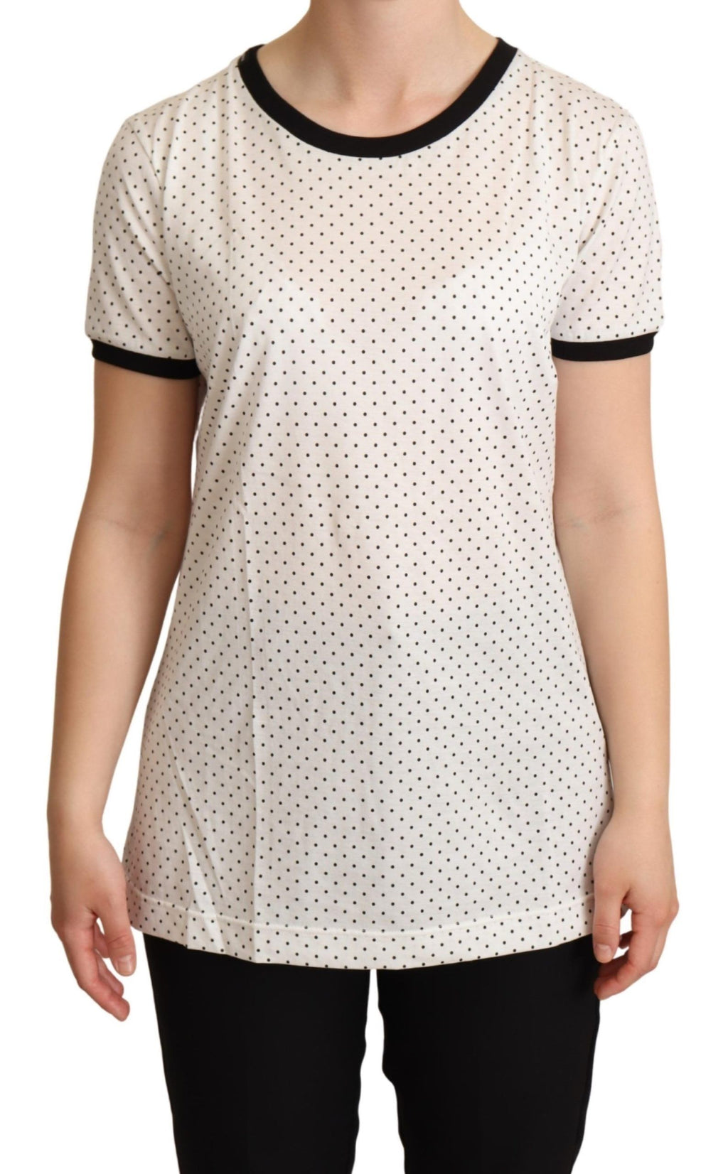 Dolce & Gabbana White Cotton T-Shirt with Polka Dot Crew Neck