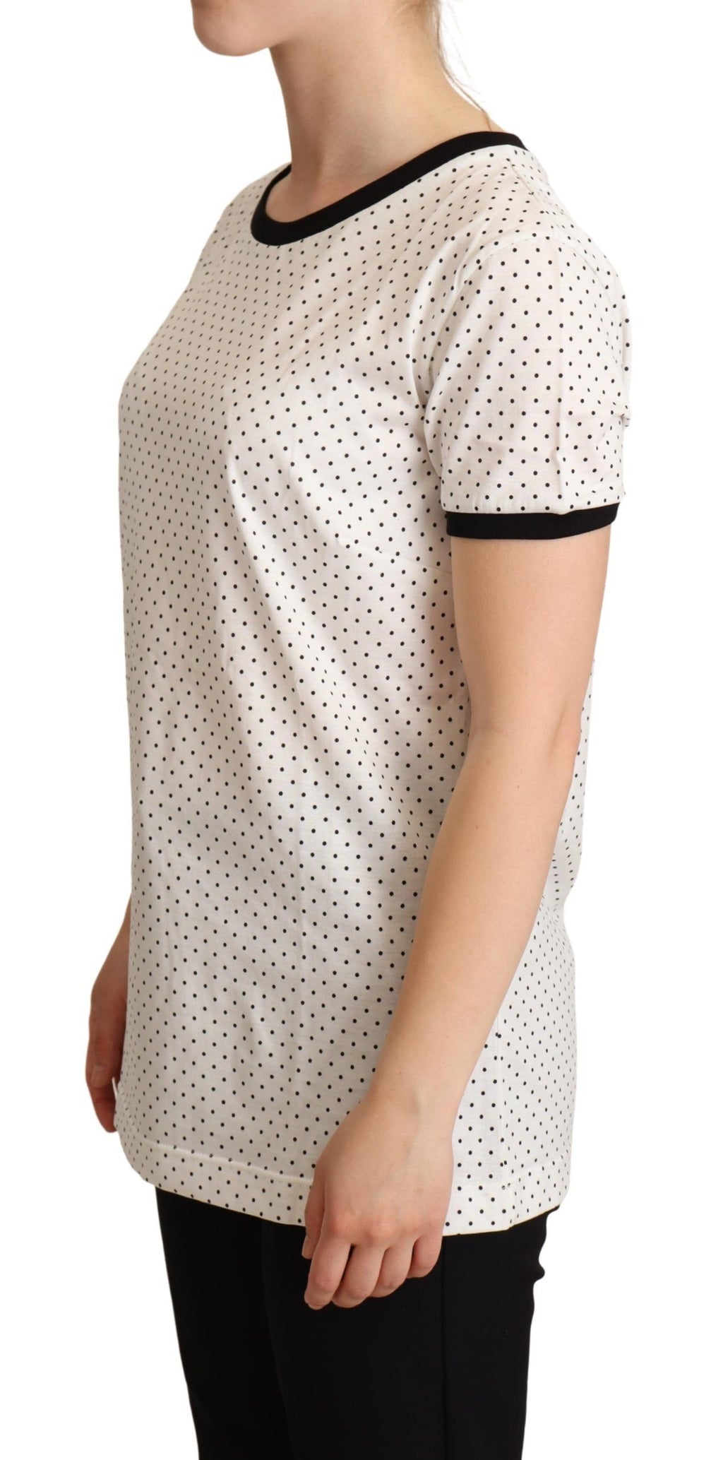 Dolce & Gabbana White Cotton T-Shirt with Polka Dot Crew Neck