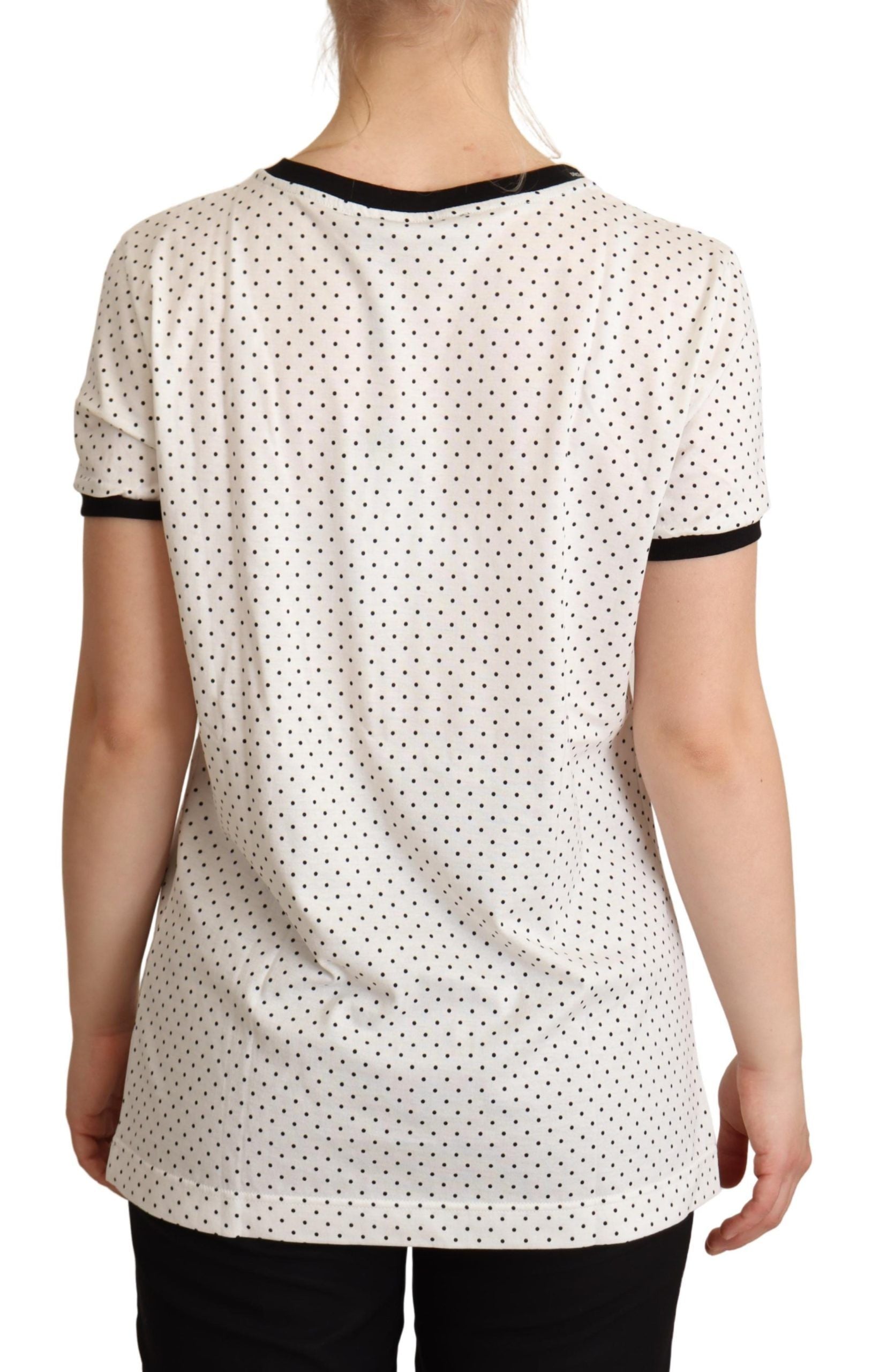 Dolce & Gabbana White Cotton T-Shirt with Polka Dot Crew Neck
