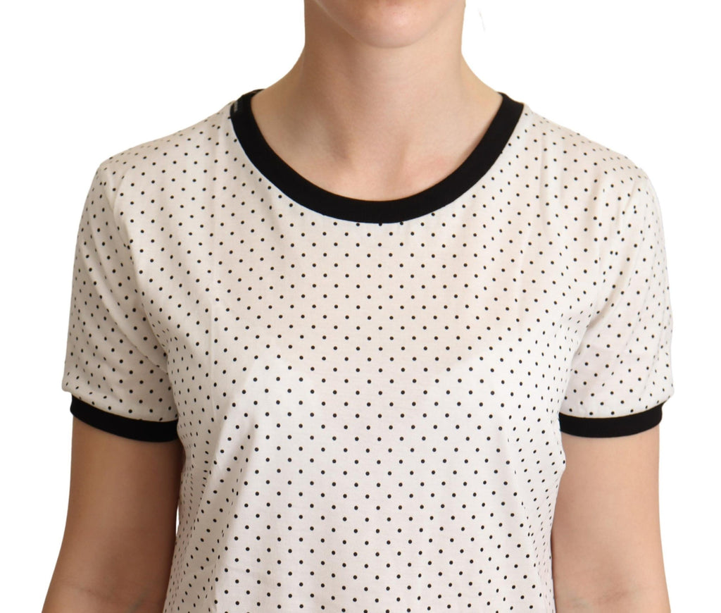 Dolce & Gabbana White Cotton T-Shirt with Polka Dot Crew Neck