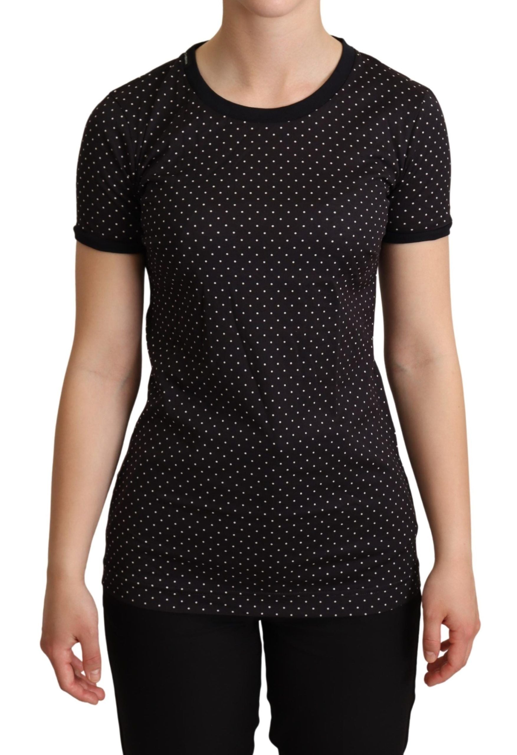 Dolce & Gabbana Black Polka-Dot Cotton Crew-Neck T-Shirt