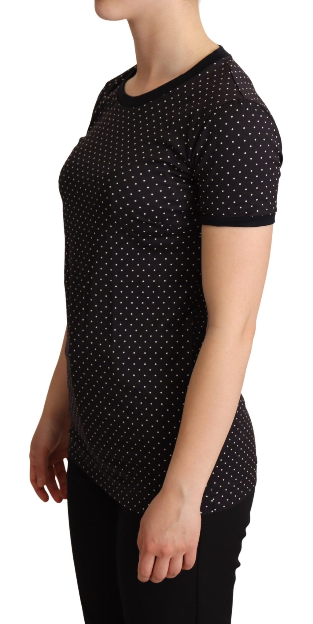 Dolce & Gabbana Black Polka-Dot Cotton Crew-Neck T-Shirt
