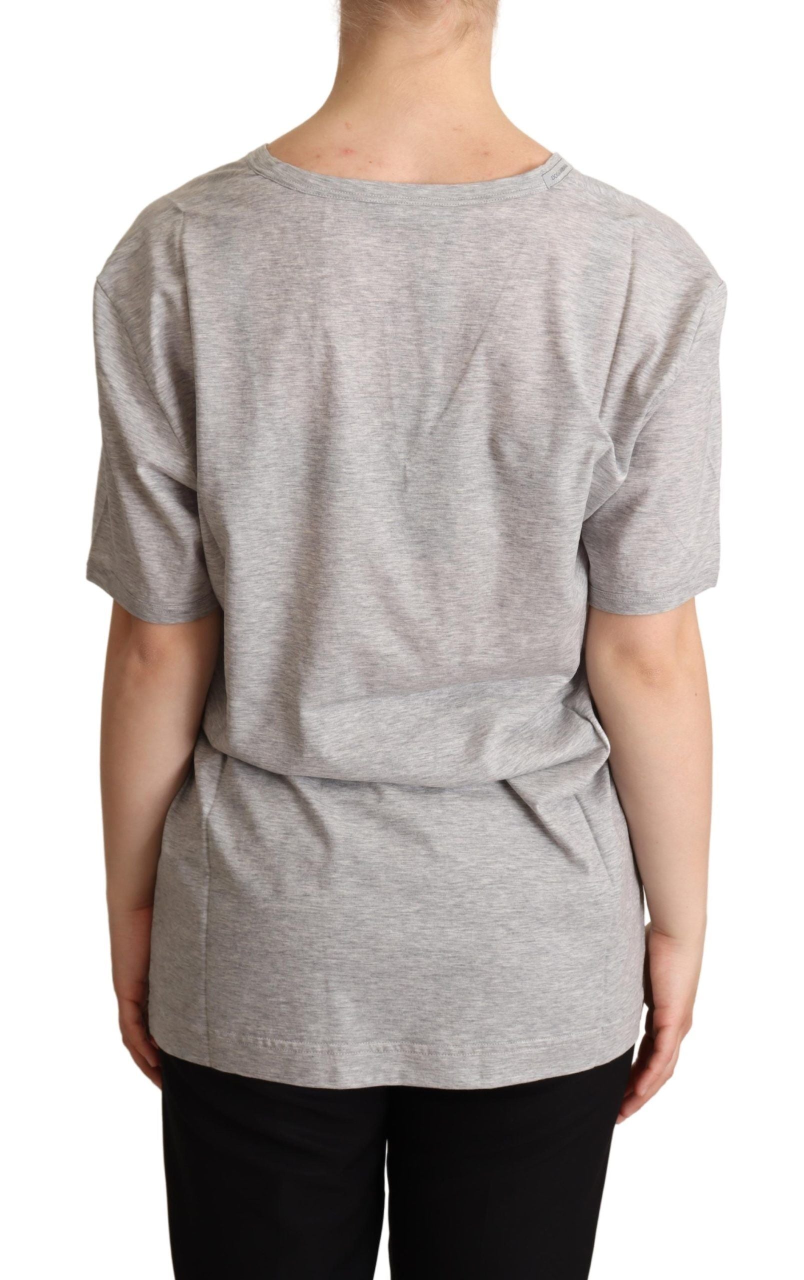 Dolce & Gabbana Graues solides T-Shirt mit V-Ausschnitt aus 100% Baumwolle