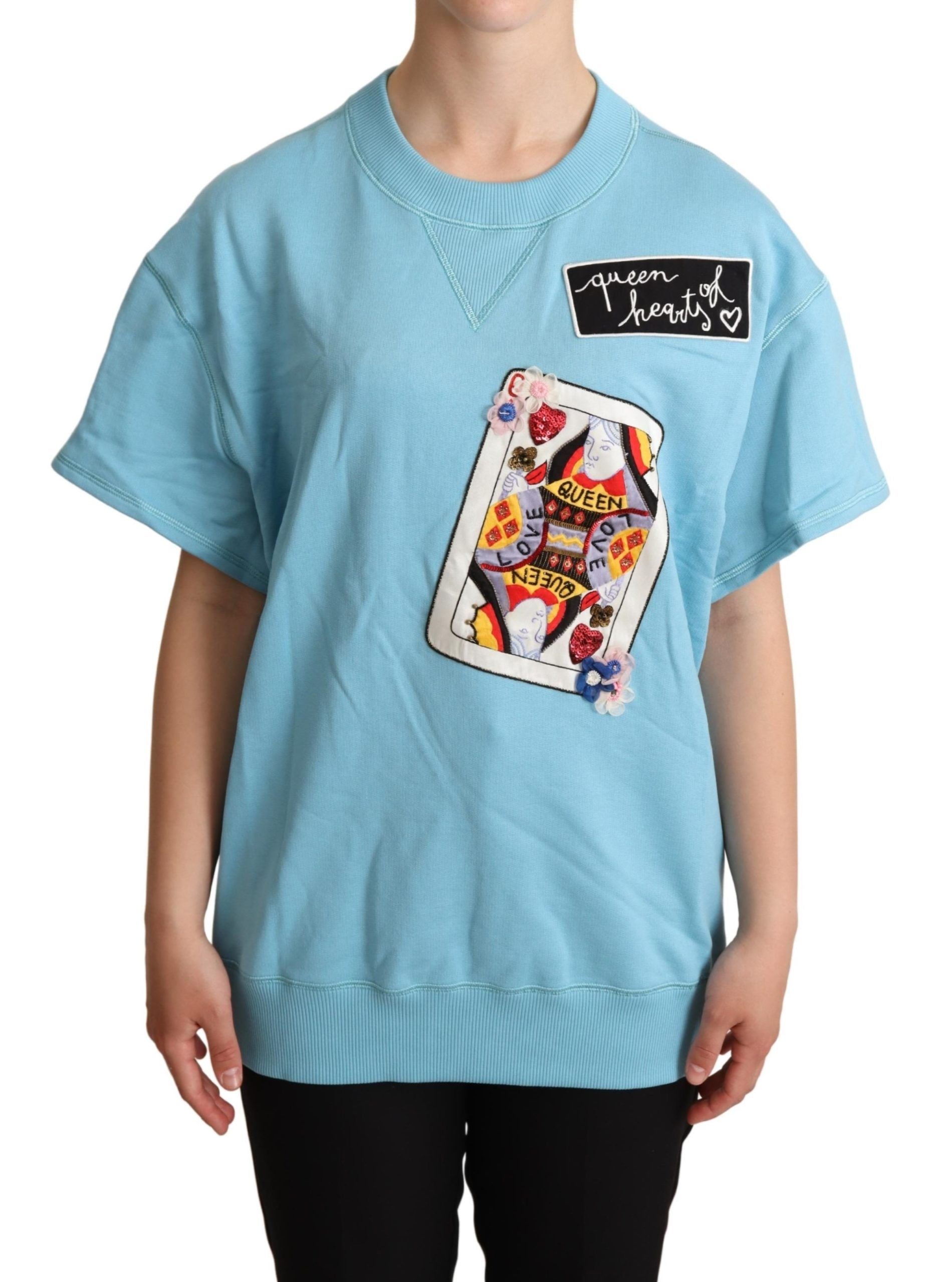 Dolce & Gabbana Blaues Königin der Herzen Karte Pullover-T-Shirt