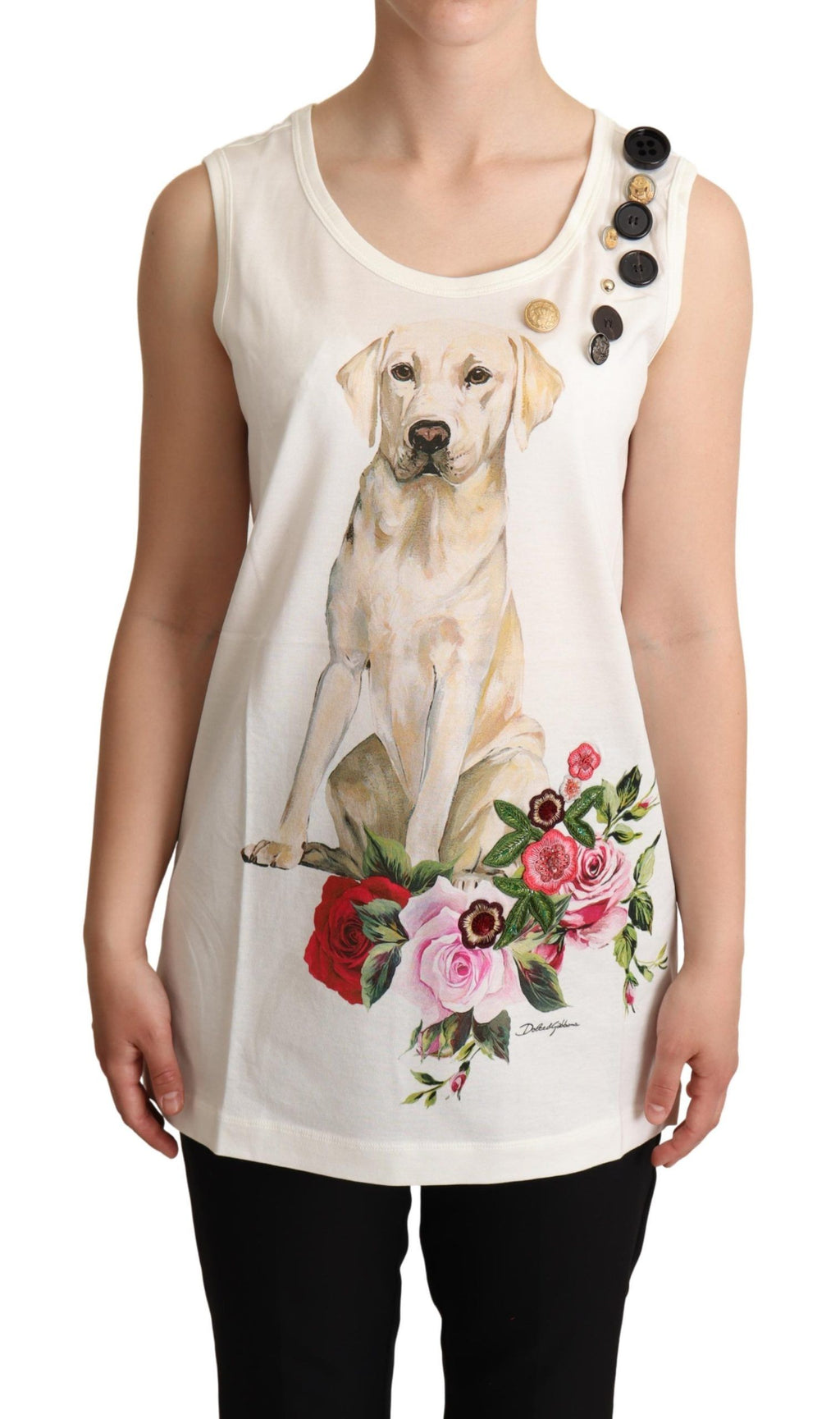 Dolce & Gabbana White Floral Print Embellished T-Shirt for Dog