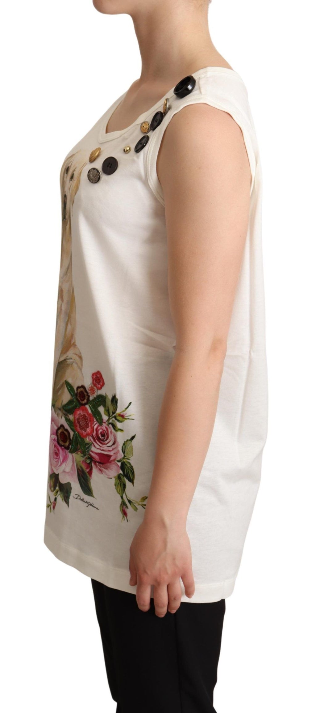 Dolce & Gabbana White Floral Print Embellished T-Shirt for Dog