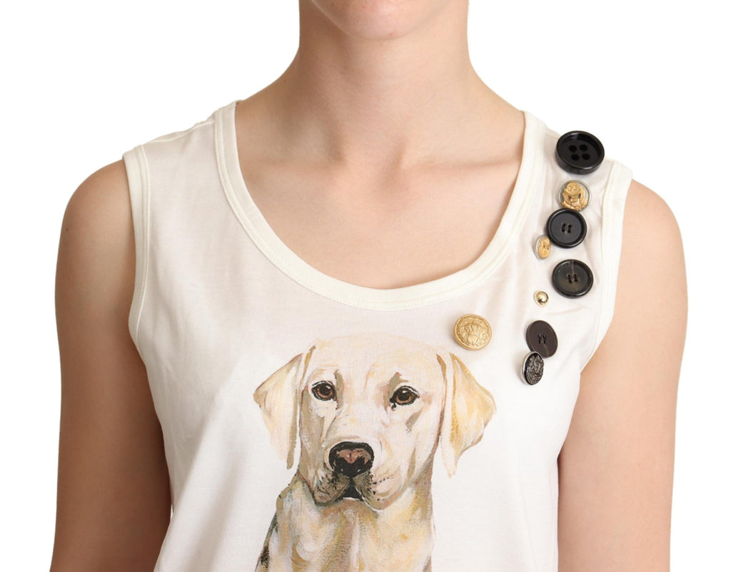 Dolce & Gabbana White Floral Print Embellished T-Shirt for Dog