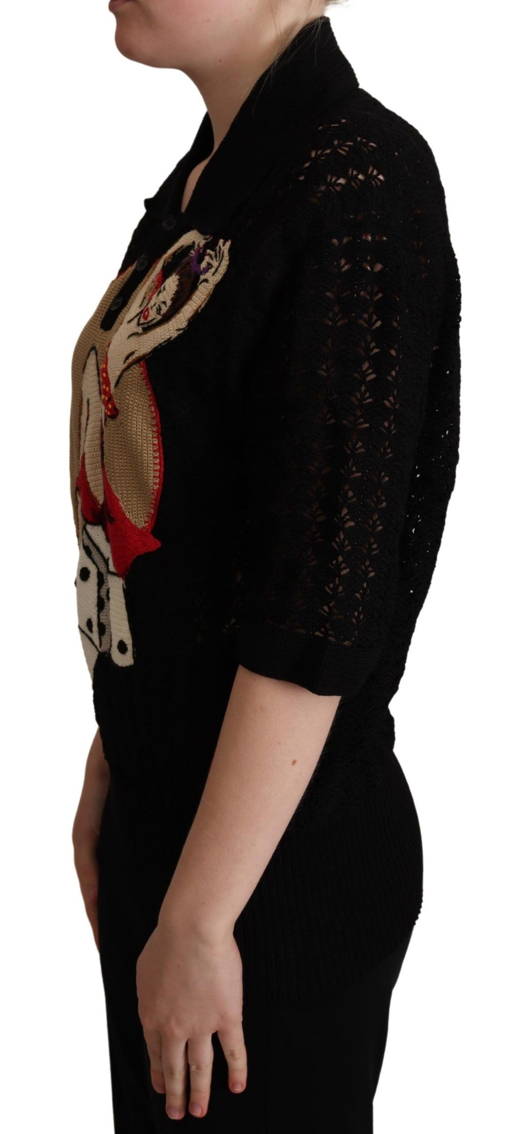 Dolce & Gabbana Schwarzer bestickter Baumwollpullover aus Strick
