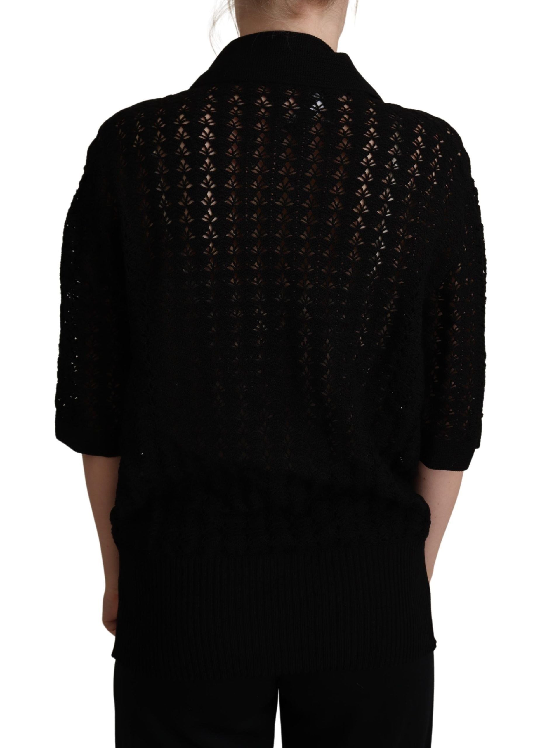 Dolce & Gabbana Schwarzer bestickter Baumwollpullover aus Strick