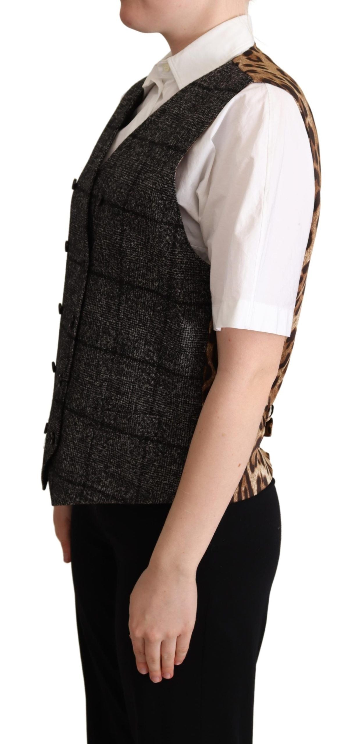 Dolce & Gabbana Graue Wollweste mit Leopardenmuster Weste
