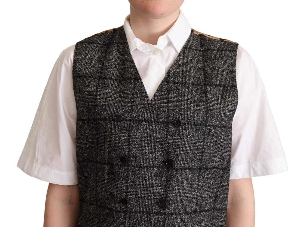 Dolce & Gabbana Graue Wollweste mit Leopardenmuster Weste