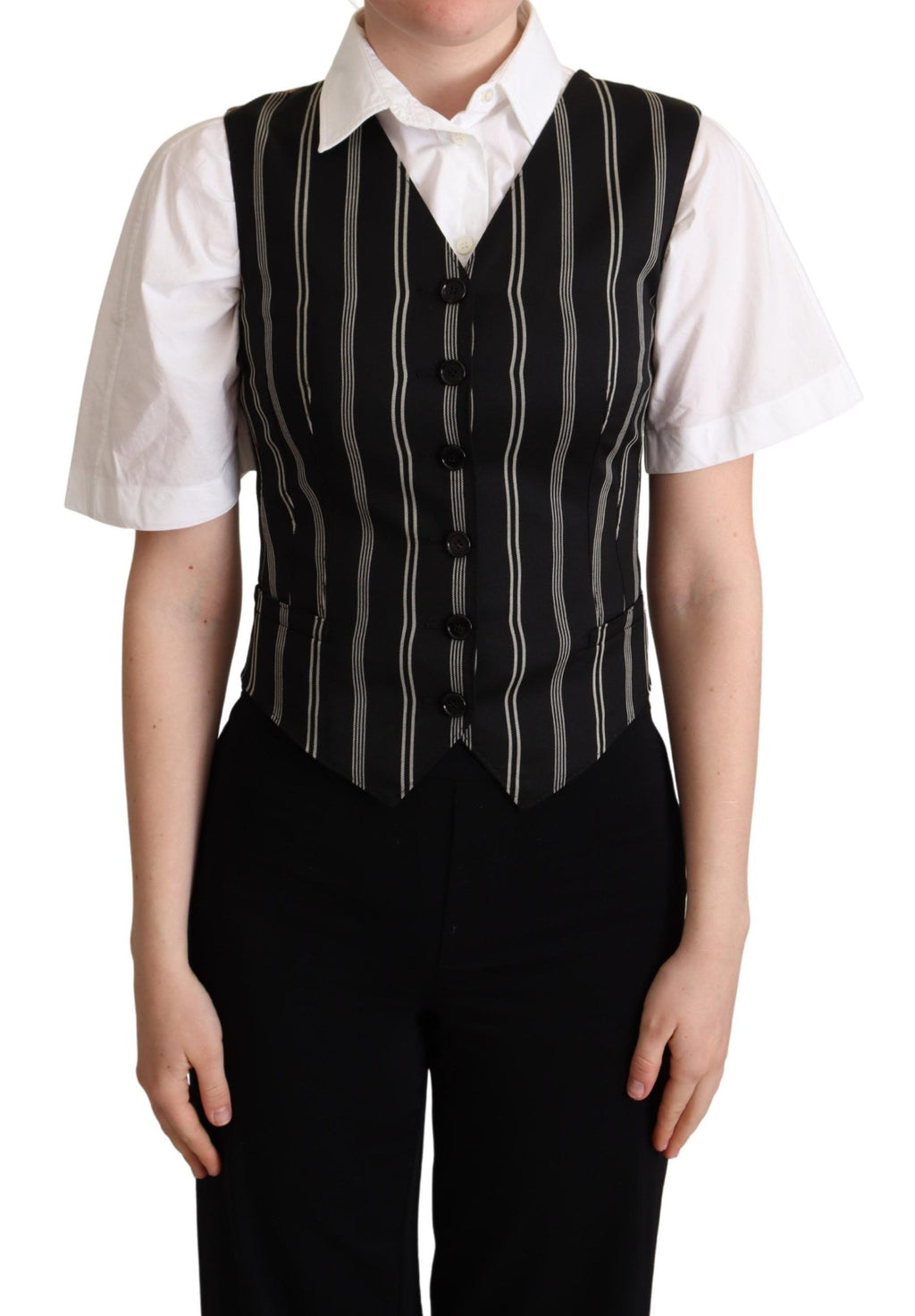 Dolce & Gabbana Black Striped Vest with Leopard Print