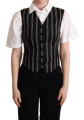 Dolce & Gabbana Black Striped Vest with Leopard Print