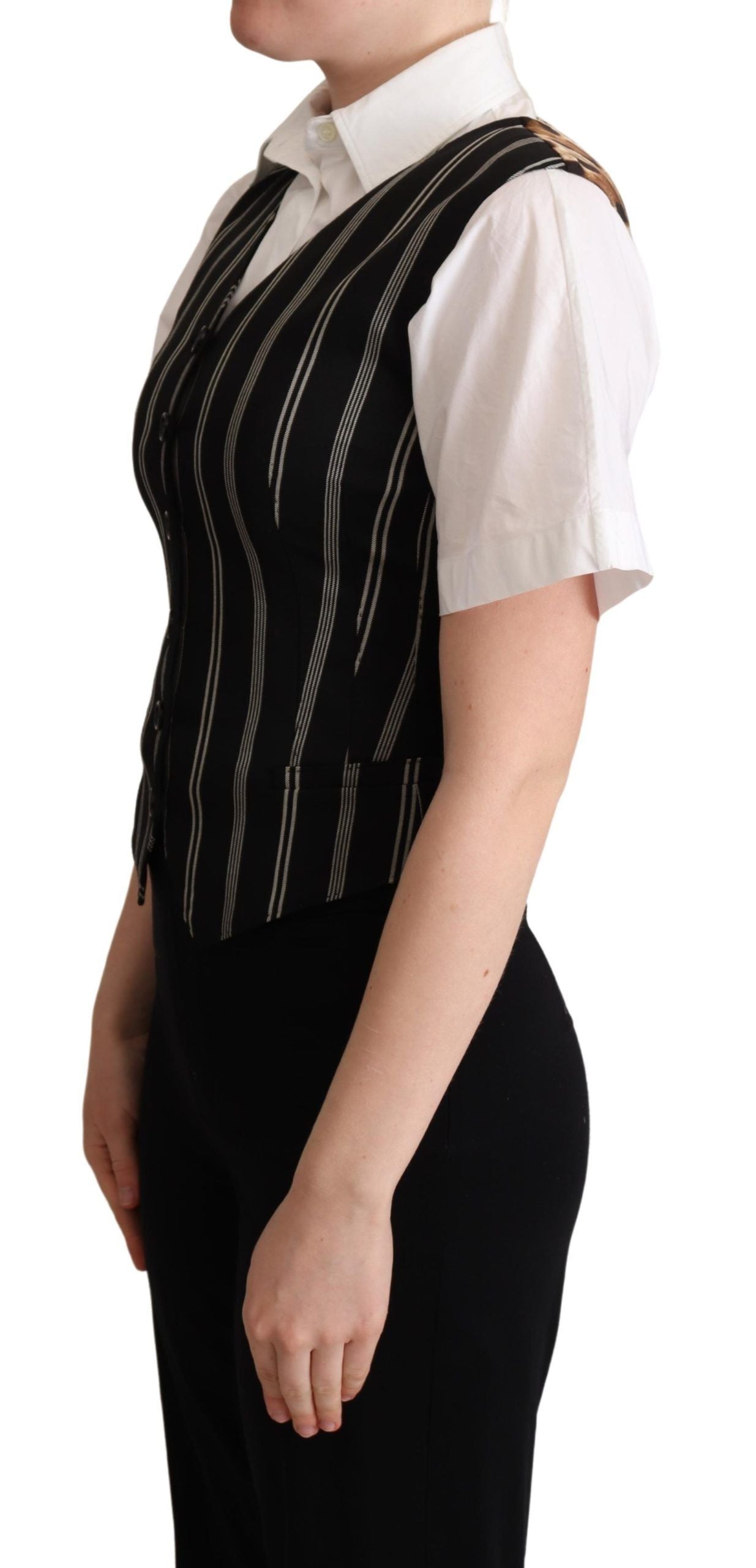 Dolce & Gabbana Black Striped Vest with Leopard Print