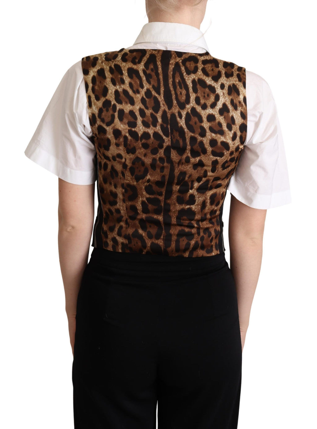 Dolce & Gabbana Black Striped Vest with Leopard Print