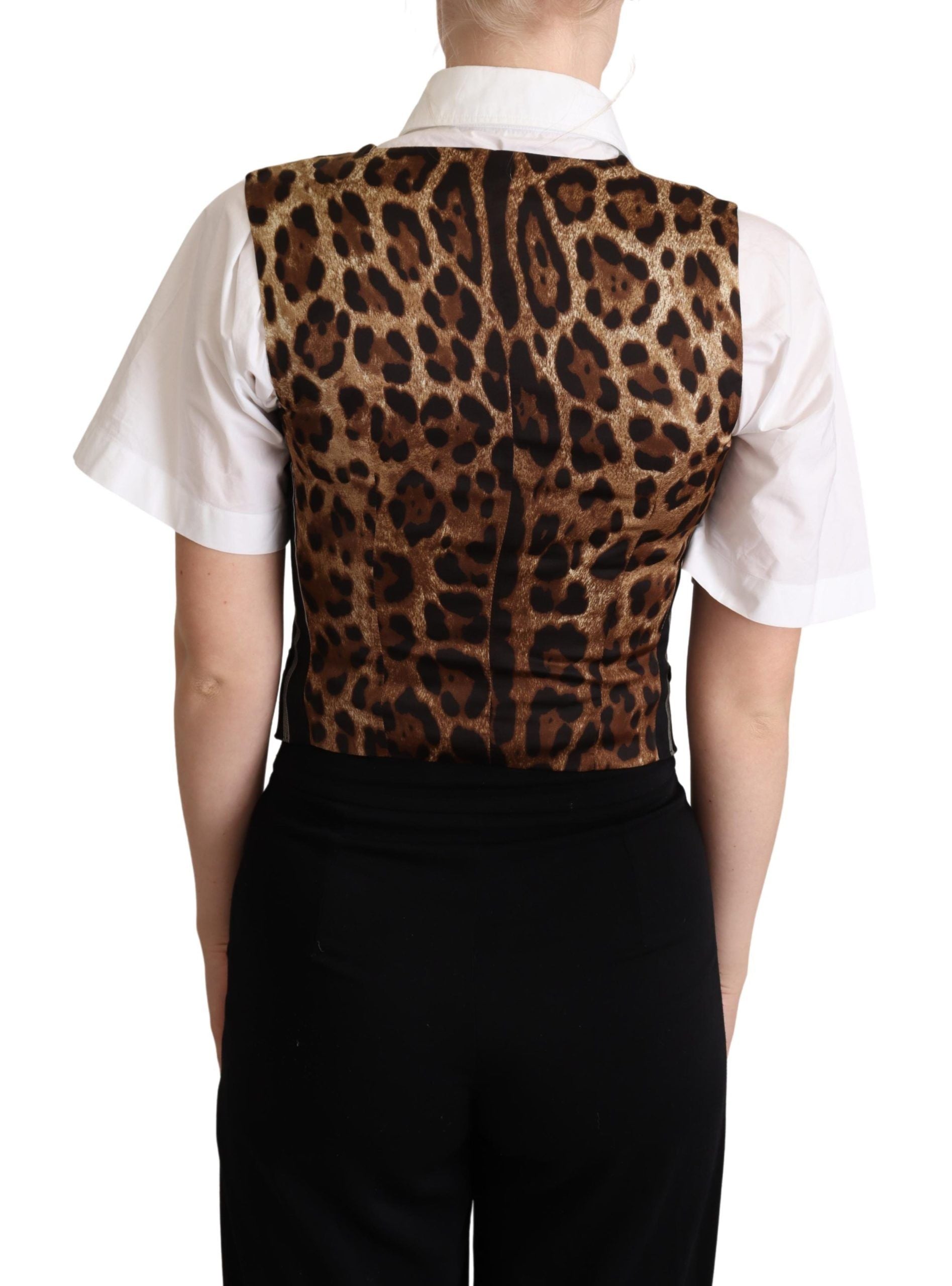 Dolce & Gabbana Black Striped Vest with Leopard Print
