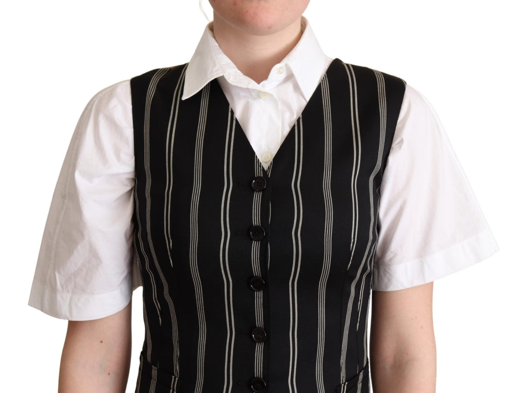 Dolce & Gabbana Black Striped Vest with Leopard Print