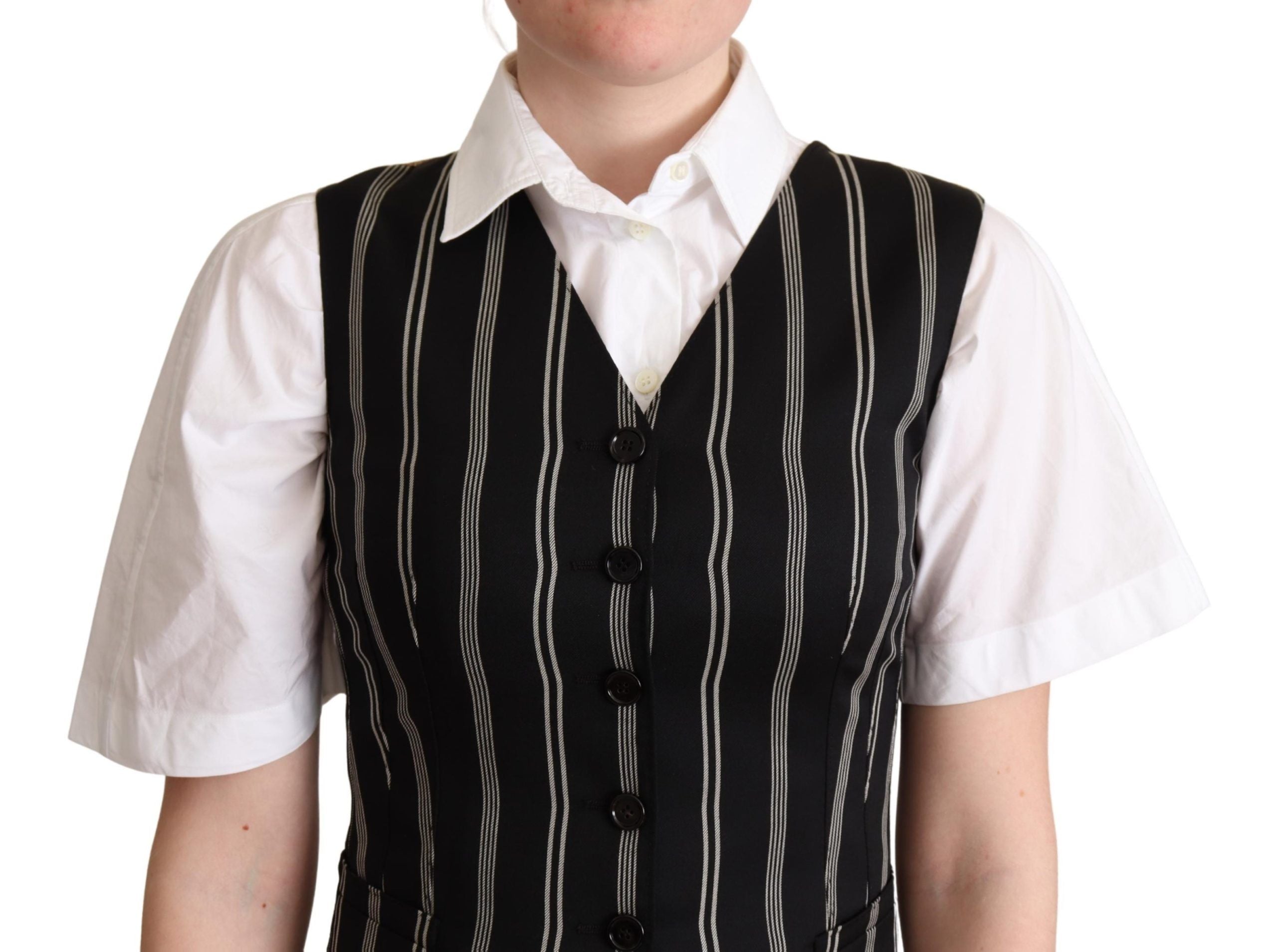 Dolce & Gabbana Black Striped Vest with Leopard Print