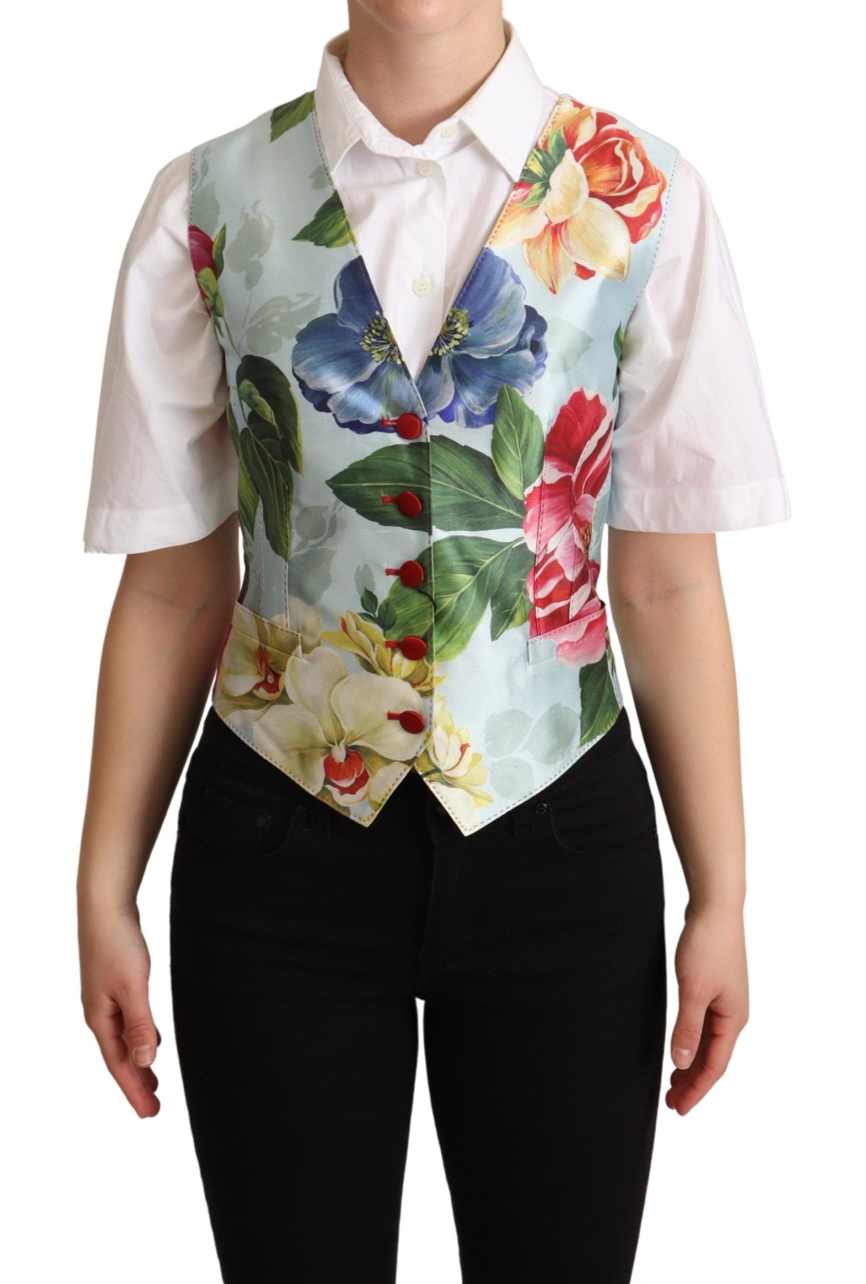 Dolce & Gabbana Mintgrüne geblümte Seidenweste