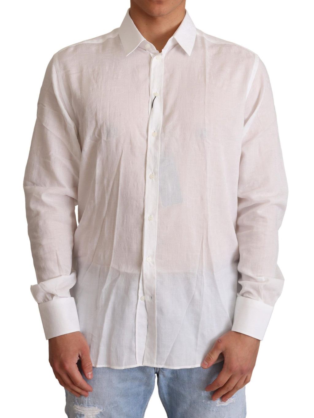 Dolce & Gabbana White Cotton Shirt with Floral Pattern MARTINI