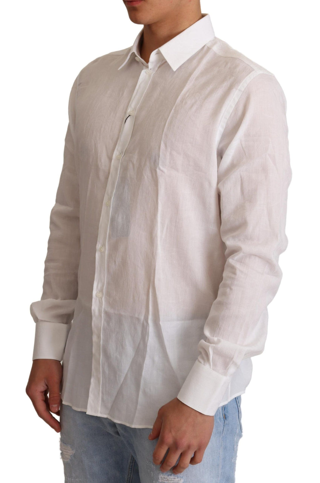 Dolce & Gabbana White Cotton Shirt with Floral Pattern MARTINI