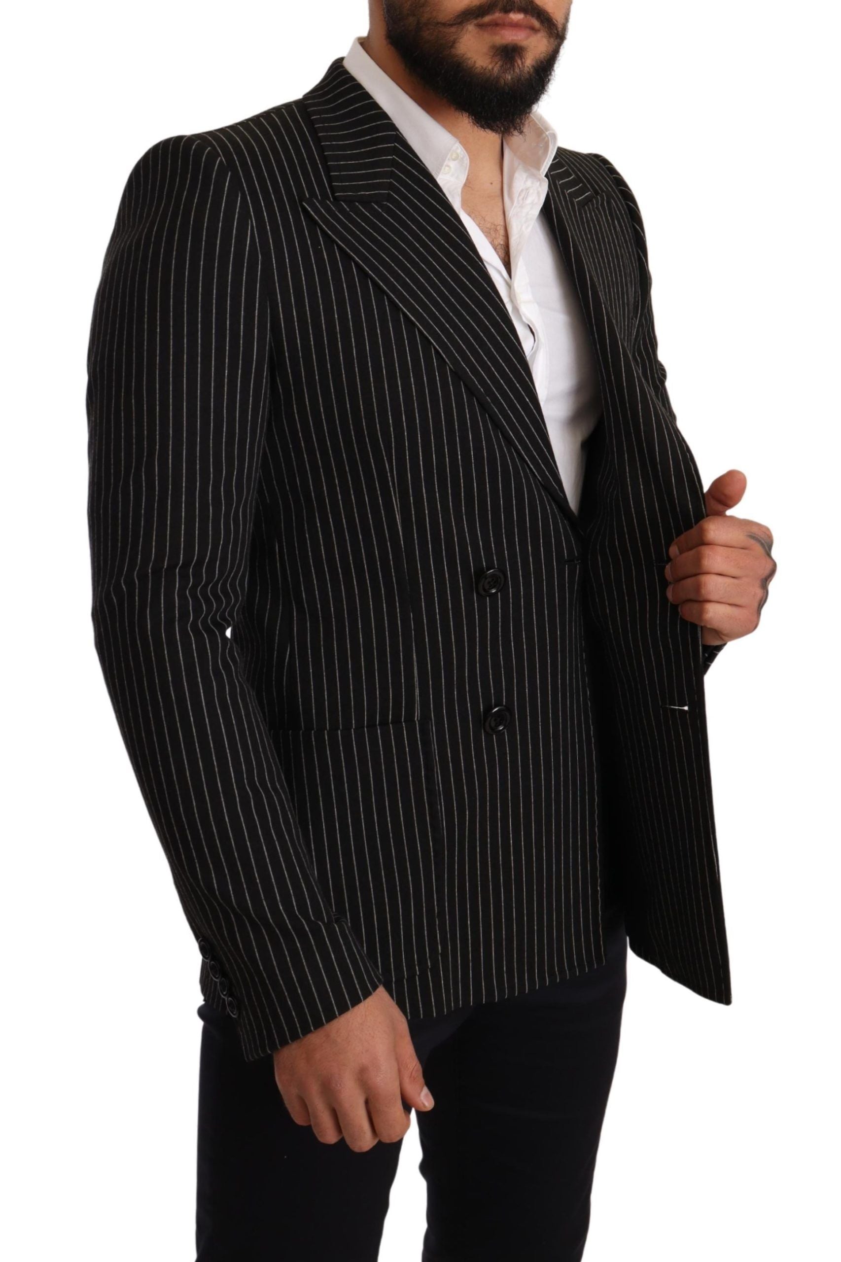 Dolce & Gabbana Schwarz-weiß gestreifter Mantel Blazer mit schmaler Passform