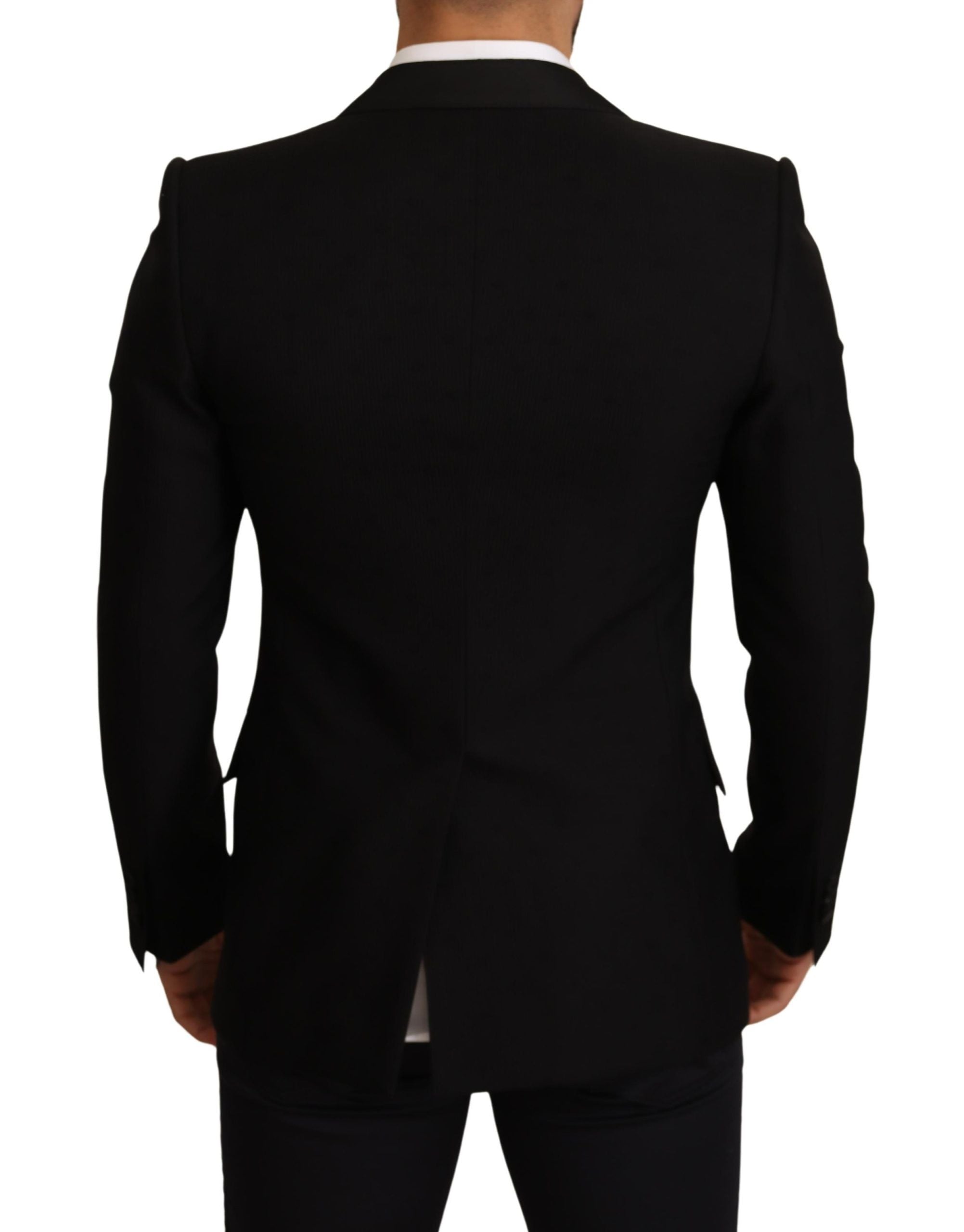 Dolce & Gabbana Schwarzer Wollmantel mit schmaler Passform Blazerjacke