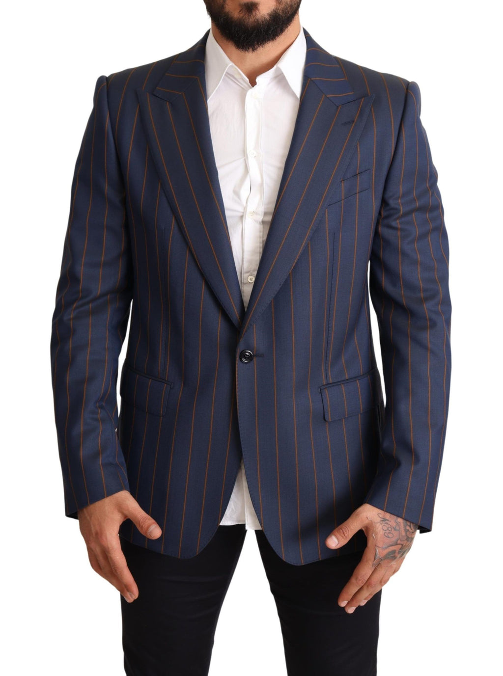 Dolce & Gabbana Blue Striped Slim Fit Wool Blazer Jacket