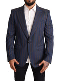 Dolce & Gabbana Blue Striped Slim Fit Wool Blazer Jacket