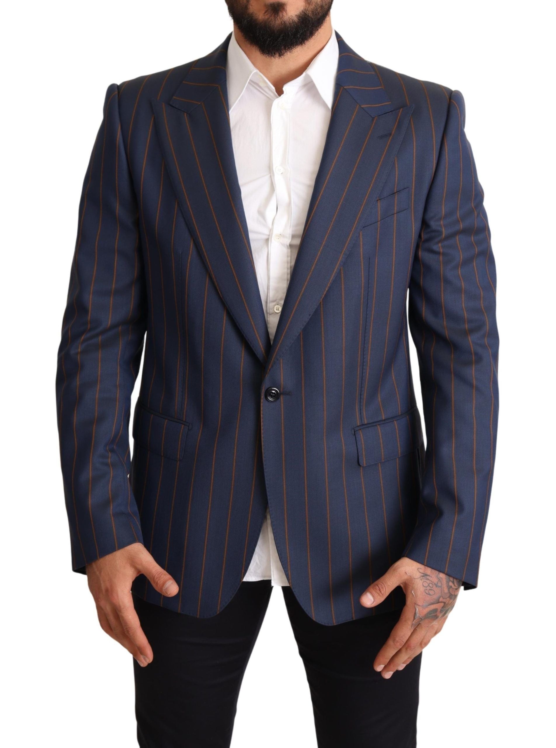 Dolce & Gabbana Blue Striped Slim Fit Wool Blazer Jacket