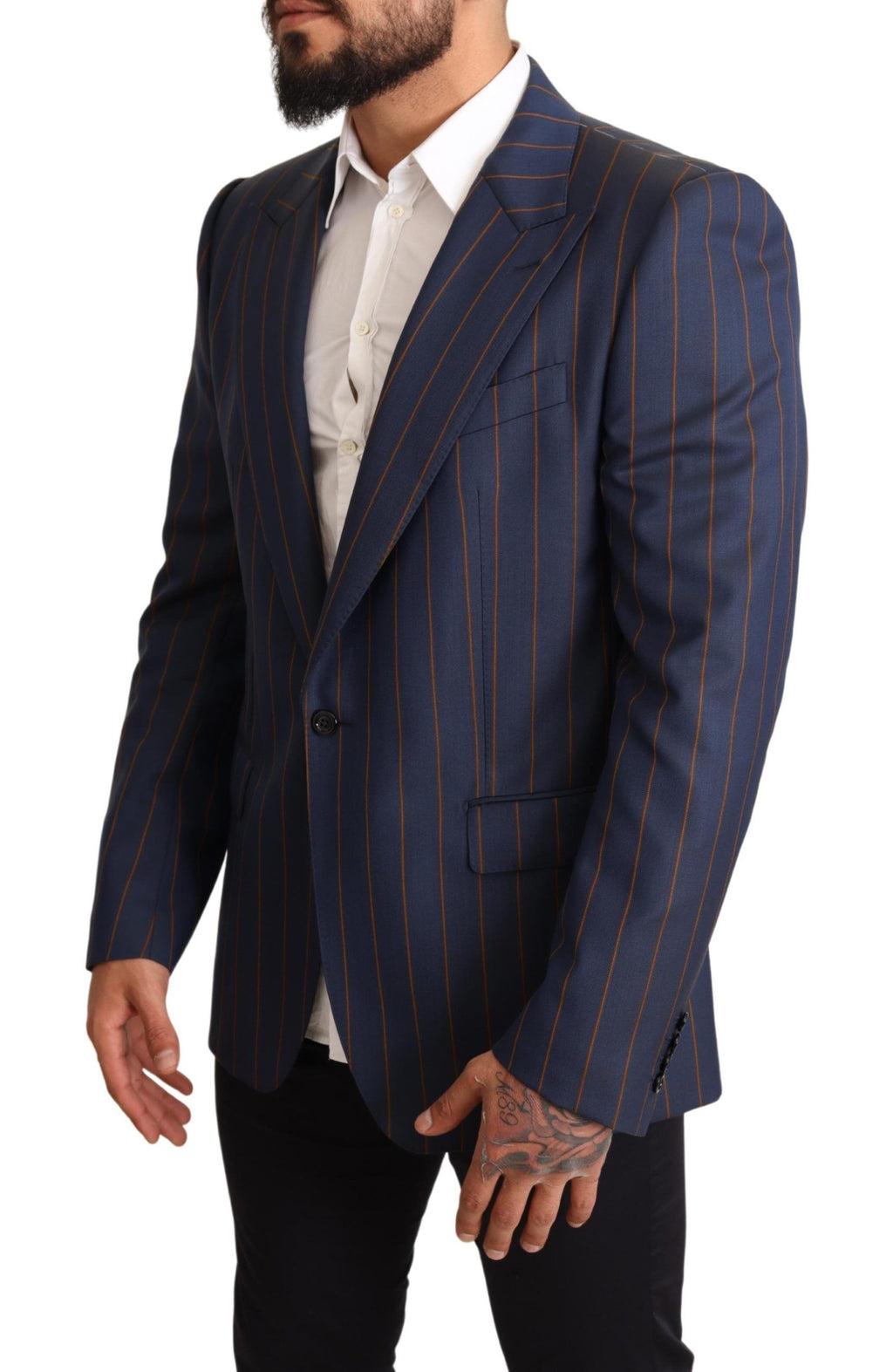 Dolce & Gabbana Blue Striped Slim Fit Wool Blazer Jacket
