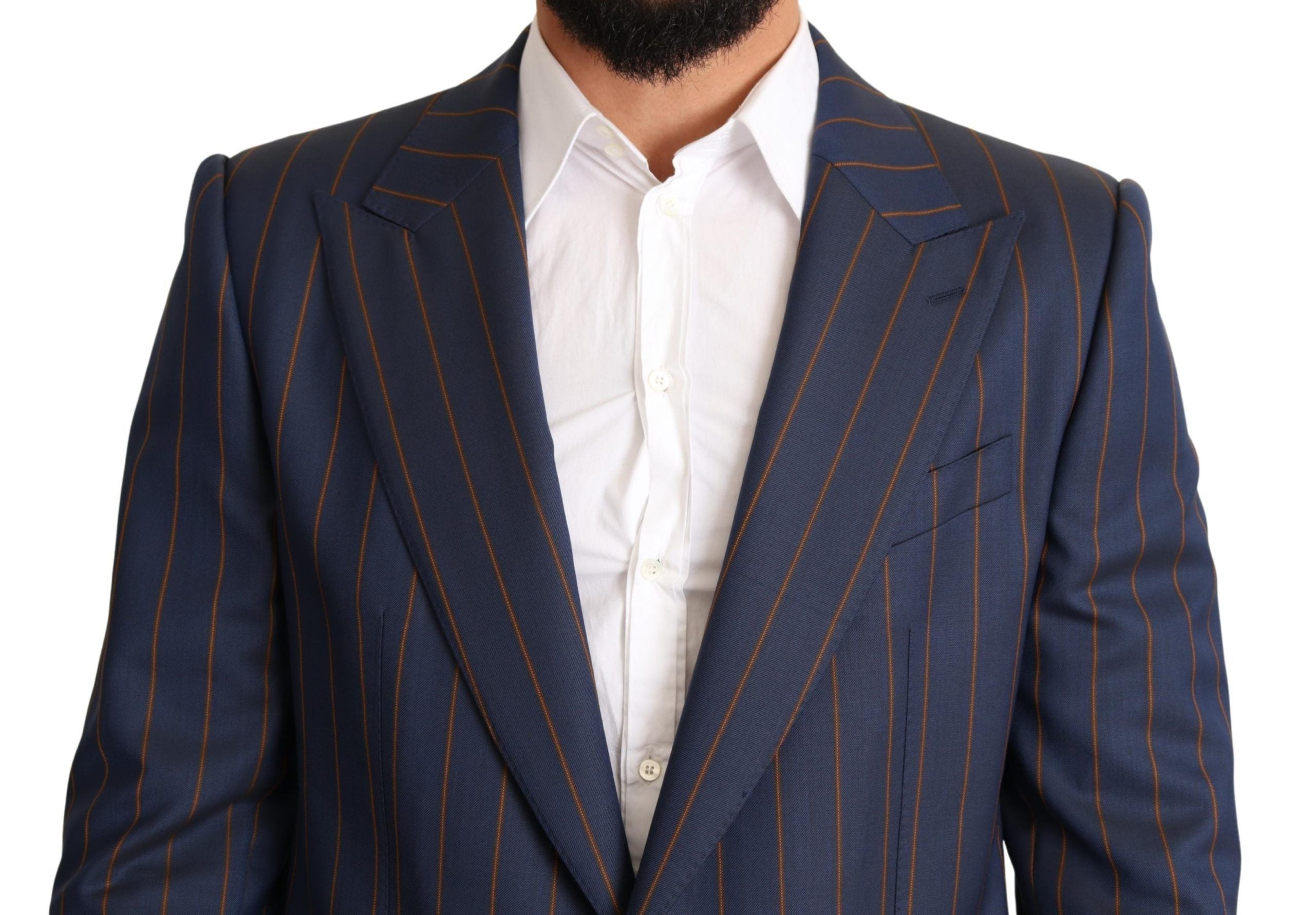 Dolce & Gabbana Blue Striped Slim Fit Wool Blazer Jacket