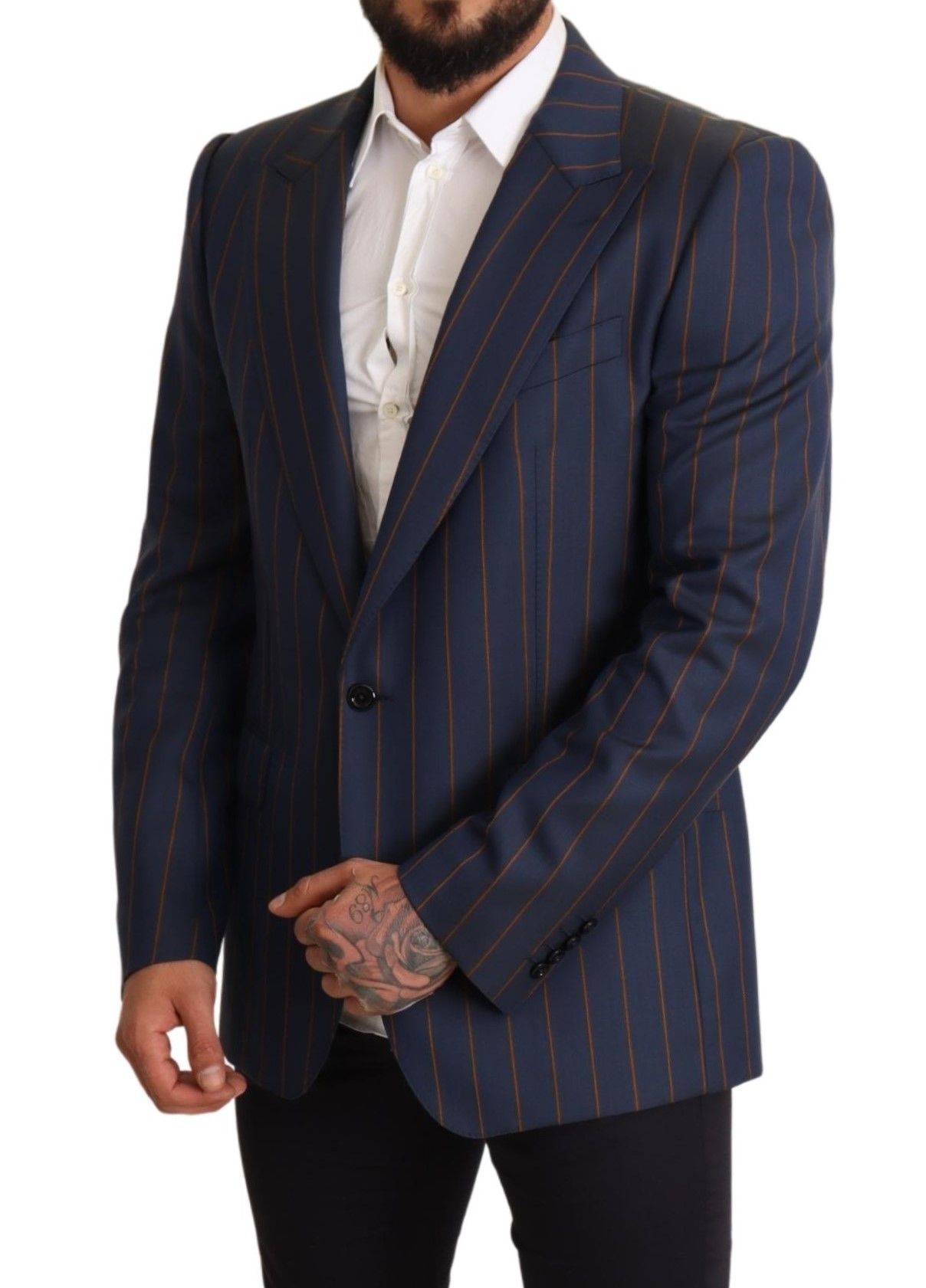 Dolce & Gabbana Blue Striped Slim Fit Wool Blazer Jacket