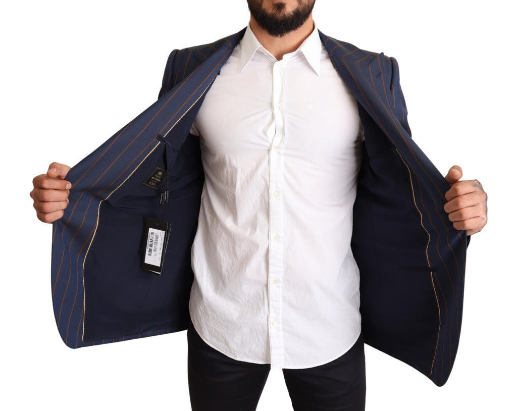 Dolce & Gabbana Blue Striped Slim Fit Wool Blazer Jacket