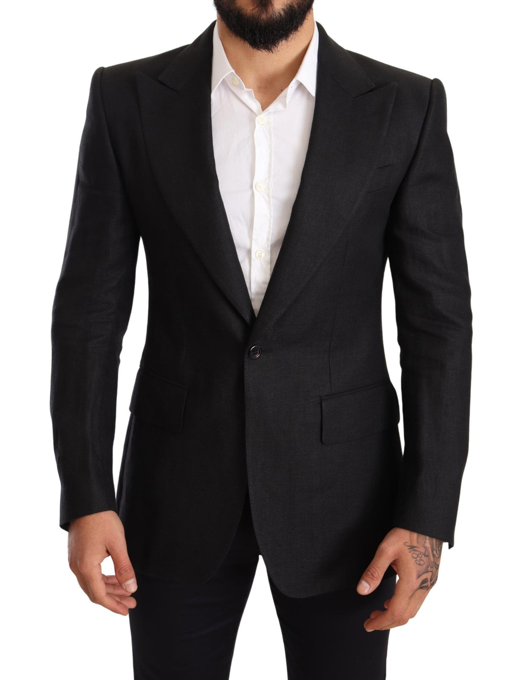 Dolce & Gabbana Black Linen Coat Slim Fit Jacket Blazer