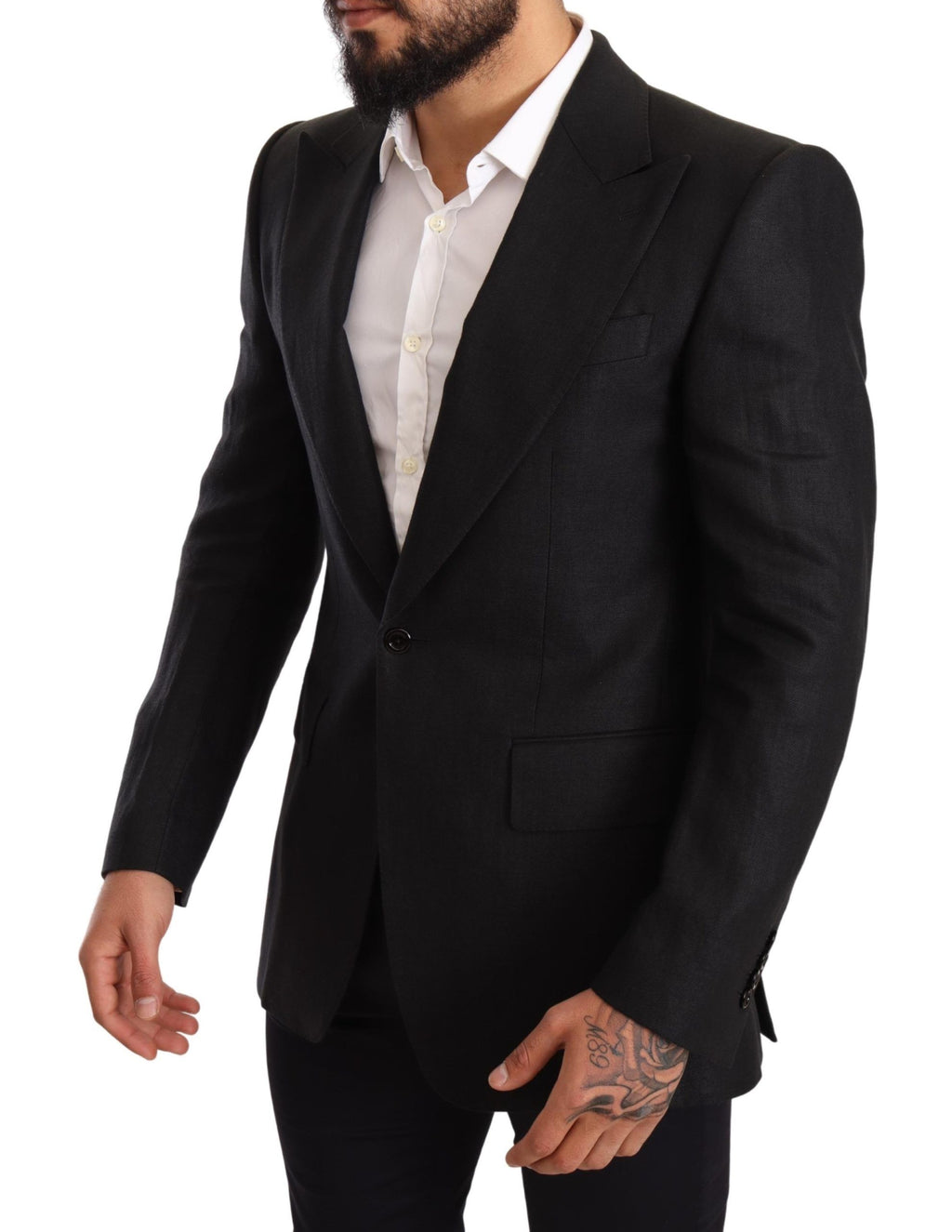 Dolce & Gabbana Black Linen Coat Slim Fit Jacket Blazer